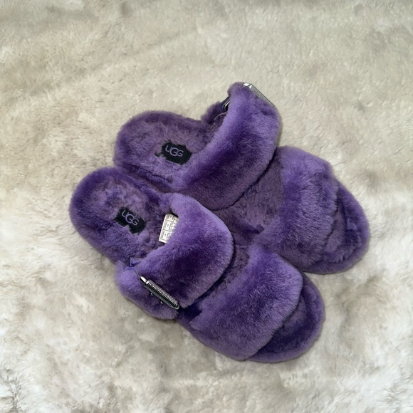 UGG Fuzz Yeah Violet Blue Buckle Slip-On Sandals Purple Women's Size 8 Purple - Picture 2 of 7